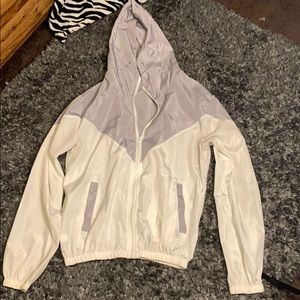 Gray and white windbreaker